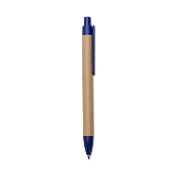 Caneta ecológica fabricada em papelão reciclado com detalhes em plástico biodegradável, design sustentável e moderno, ideal para brindes corporativos, ações promocionais e campanhas ecológicas. Produto leve, funcional e amigo do meio ambiente.
