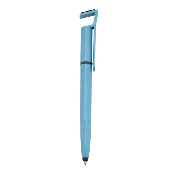 Caneta ecológica personalizada em fibra de bambu com ponteira touch screen, suporte para celular e limpador de tela integrado. Carga esferográfica azul 1.0mm e acionamento por rotação. Brinde corporativo sustentável e multifuncional, ideal para empresas que valorizam inovação, responsabilidade ambiental e praticidade no dia a dia. Perfeita para eventos, ações promocionais e campanhas de marketing verde.