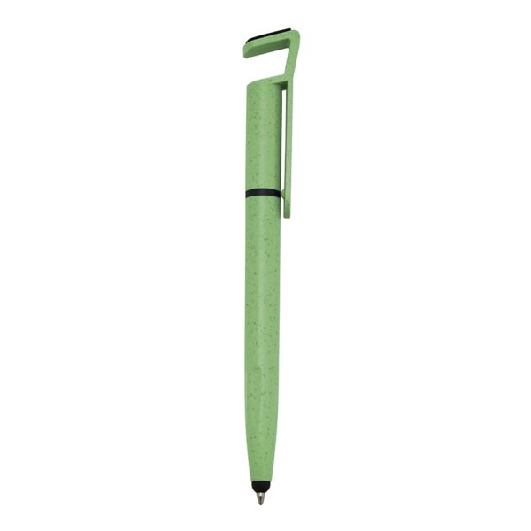Caneta ecológica personalizada em fibra de bambu com ponteira touch screen, suporte para celular e limpador de tela integrado. Carga esferográfica azul 1.0mm e acionamento por rotação. Brinde corporativo sustentável e multifuncional, ideal para empresas que valorizam inovação, responsabilidade ambiental e praticidade no dia a dia. Perfeita para eventos, ações promocionais e campanhas de marketing verde.