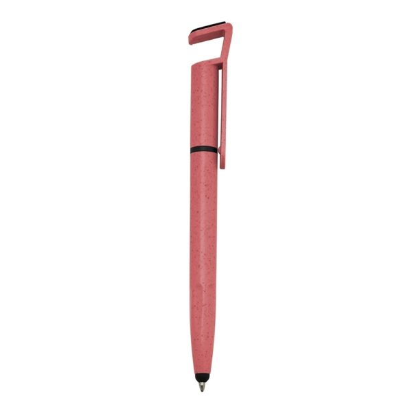 Caneta ecológica personalizada em fibra de bambu com ponteira touch screen, suporte para celular e limpador de tela integrado. Carga esferográfica azul 1.0mm e acionamento por rotação. Brinde corporativo sustentável e multifuncional, ideal para empresas que valorizam inovação, responsabilidade ambiental e praticidade no dia a dia. Perfeita para eventos, ações promocionais e campanhas de marketing verde.