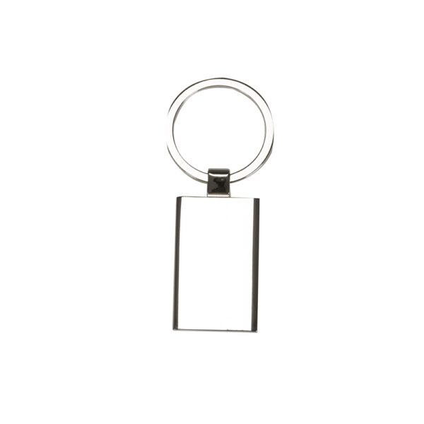 Chaveiro de metal retangular com argola, ideal para personalização em brindes