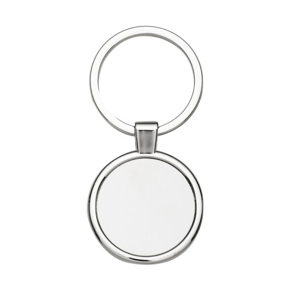 Chaveiro de metal redondo com chapa central para personalização em brindes corporativos