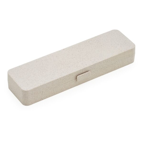 Estojo ecológico em fibra de bambu com acabamento natural e berço de espuma interno para acomodar uma caneta. Produto sustentável, elegante e ideal para compor kits corporativos personalizados. Excelente opção de embalagem para brindes ecológicos empresariais, ações promocionais, eventos e presentes institucionais com foco em responsabilidade ambiental.