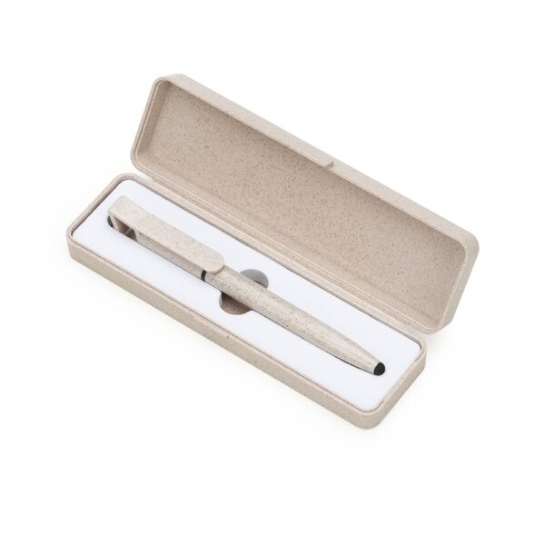 Estojo ecológico em fibra de bambu com acabamento natural e berço de espuma interno para acomodar uma caneta. Produto sustentável, elegante e ideal para compor kits corporativos personalizados. Excelente opção de embalagem para brindes ecológicos empresariais, ações promocionais, eventos e presentes institucionais com foco em responsabilidade ambiental.