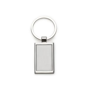 Chaveiro de metal retangular com argola, ideal para personalização em brindes