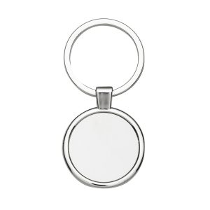 Chaveiro de metal redondo com chapa central para personalização em brindes corporativos
