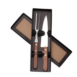 Kit churrasco com 2 peças em inox em estojo kraft preto, personalizado para brindes corporativos