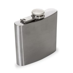 Porta whisky de inox 6oz com tampa rosqueável, personalizado para brindes corporativos