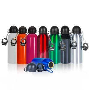 Squeeze de inox 500ml com tampa rosqueável, ideal para personalização em brindes corporativos